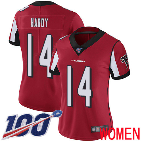 Atlanta Falcons Limited Red Women Justin Hardy Home Jersey NFL Football 14 100th Season Vapor Untouchable